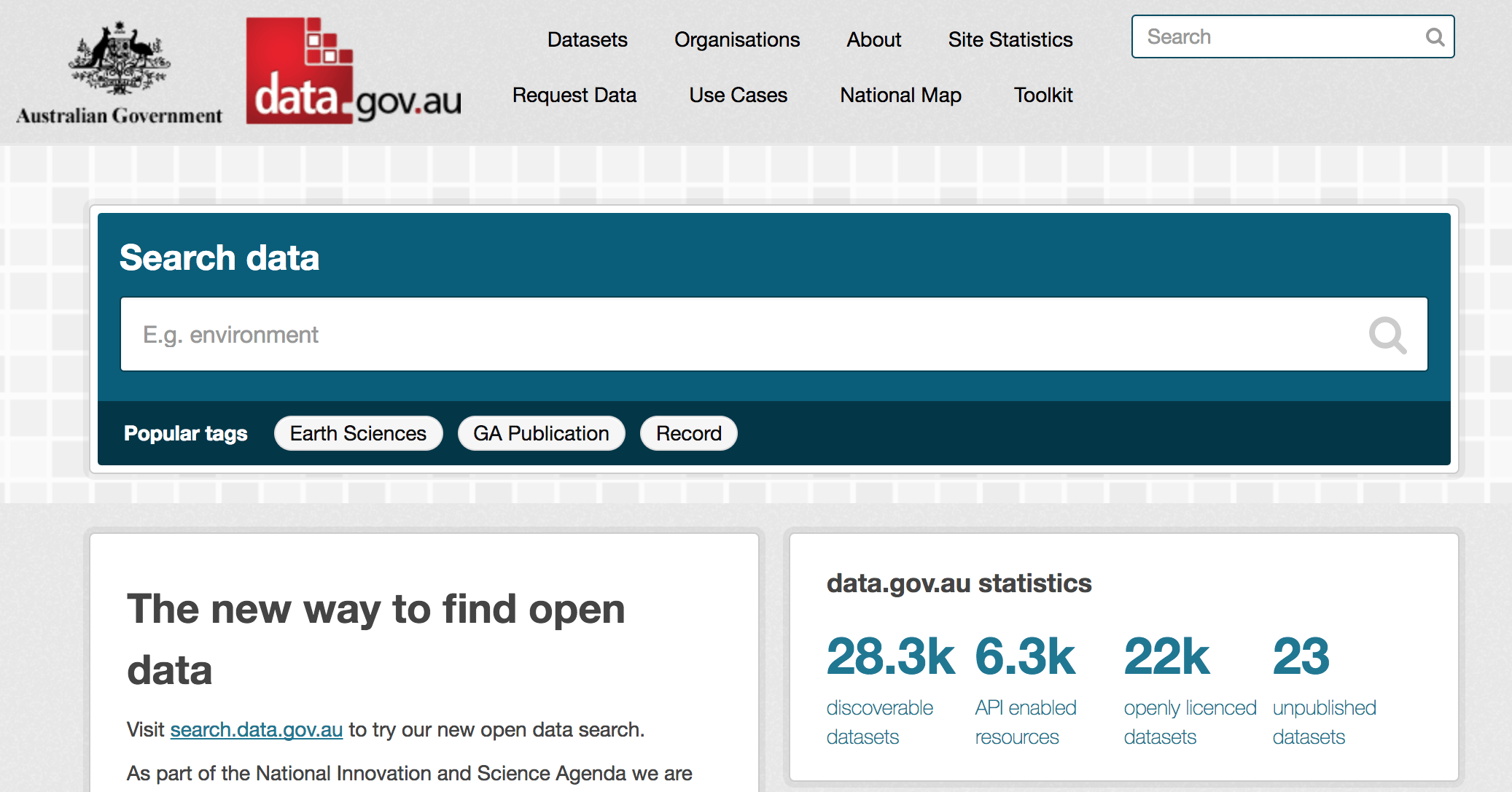 homepage del sitio data.gov.au (Australia)