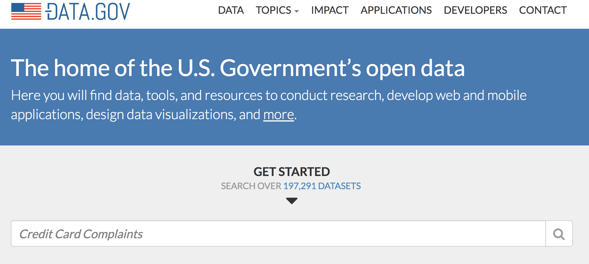 homepage del sitio data.gov