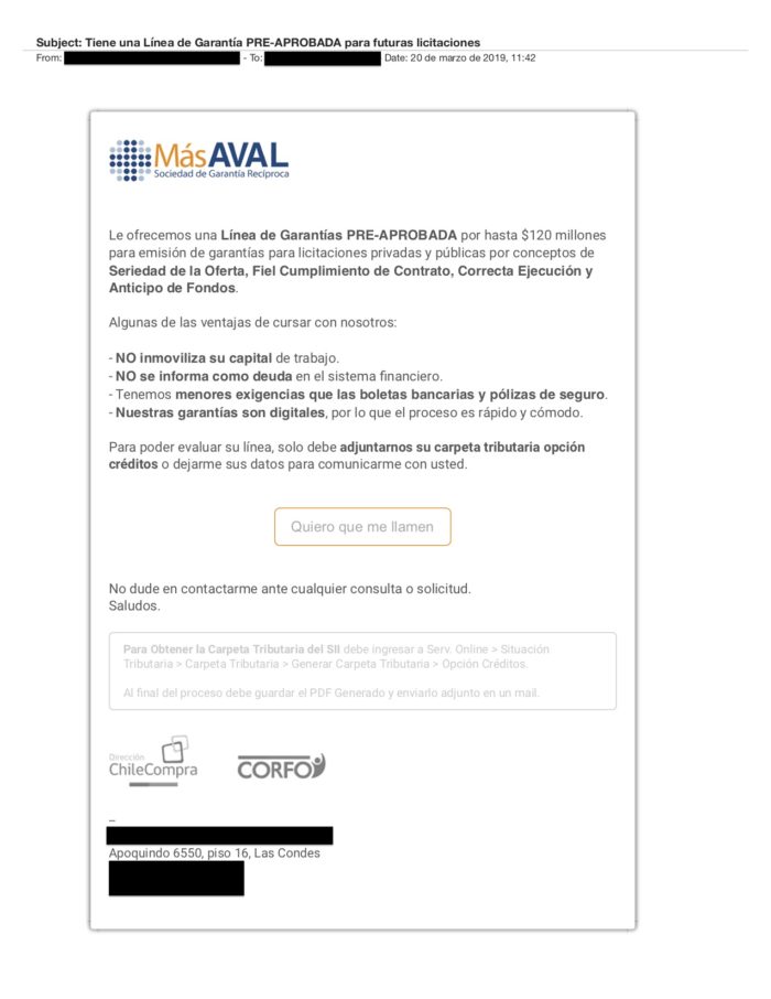 Mail de promoción comercial de MásAvala