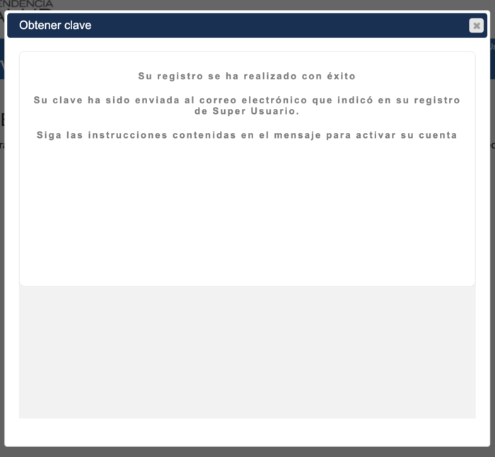 Respuesta al proceso de registro existoso