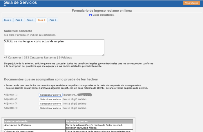 Antecedentes adicionales del reclamo  (documentos y otros)