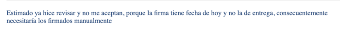 Ejemplo de comunicación de rechazo de documento firmado por no coincidencia de fechas