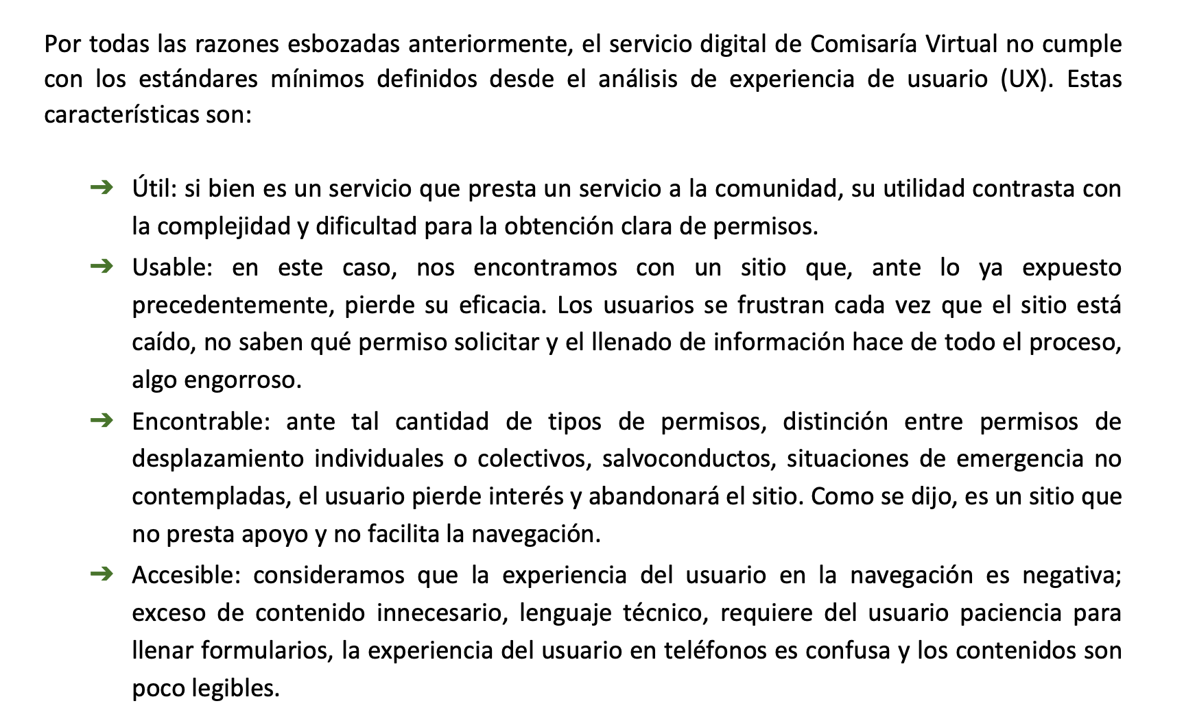 conclusiones de estudio de usabilidad del sitio Comisaría Virtual