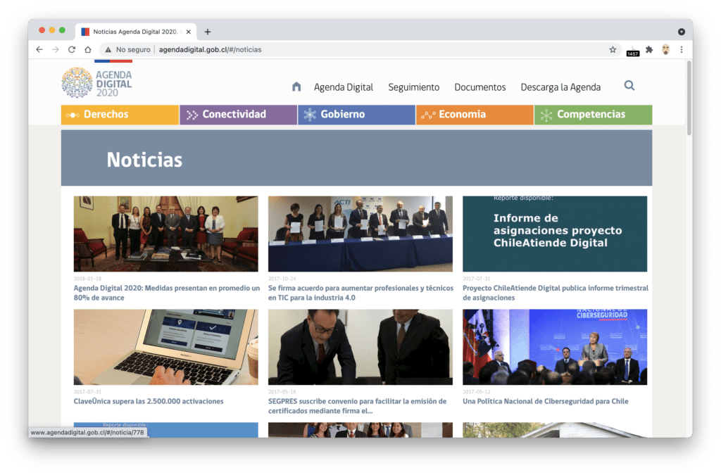 Página Noticias - Agenda Digital 2020 (Chile)