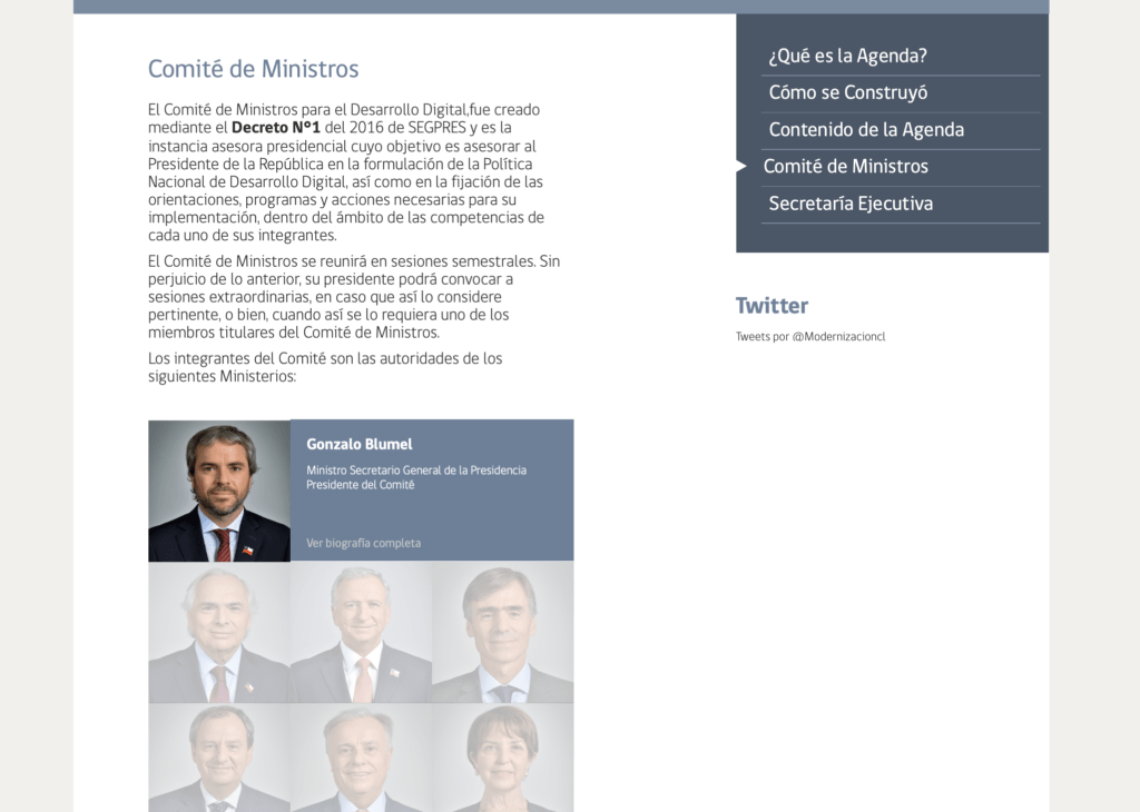 Pagina Comité de Ministros - Agenda Digital 2020 (Chile)