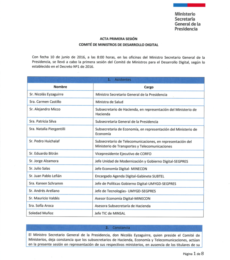 Actas del Comité - Agenda Digital 2020 (Chile)