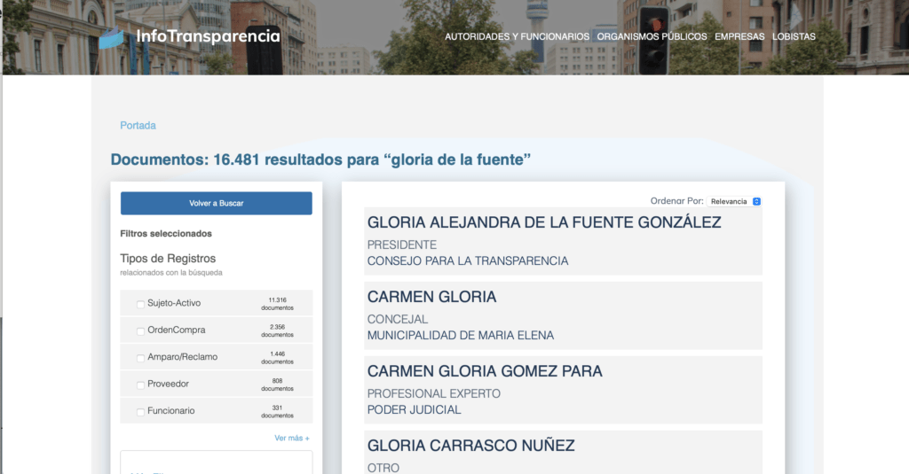 portal InfoTransparencia, búsqueda del patrón gloria de la fuente