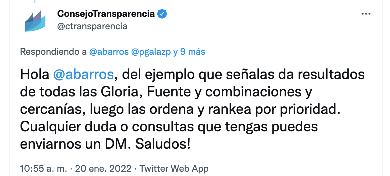 tuit de respuesta del consejo para la transparencia