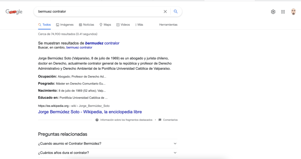 búsqueda del patrón bermudez contralor en Google