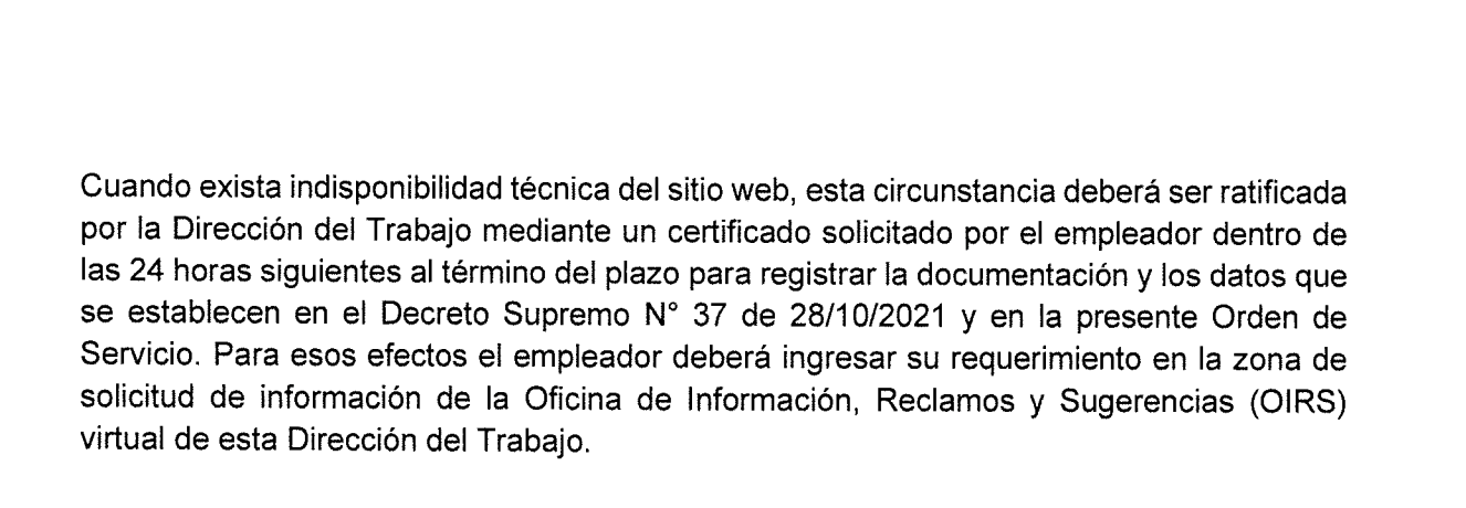 Párrafo de la orden de servciio Nº 3 sobre uso del Registro Electrónico Laboral