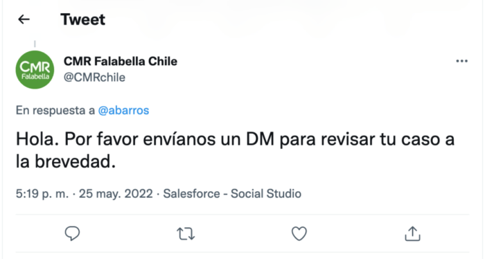 mensaje directo de twitter desde CMR