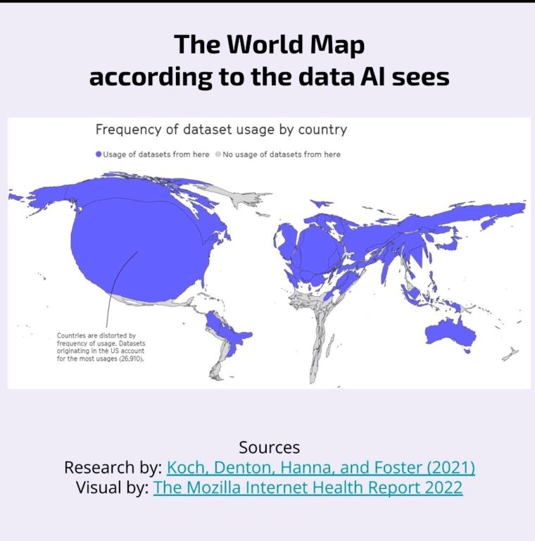 mapa del mundo con el origen de los datasets utilizados por la IA