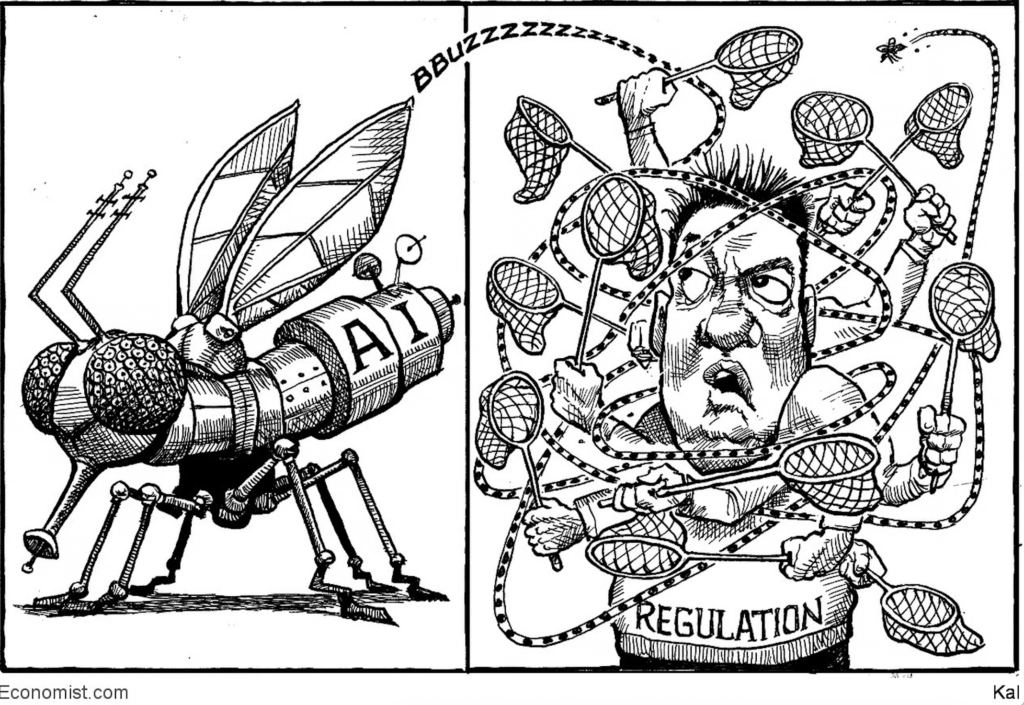 Caricatura de Kevin Kallaugher respecto de IA y la regulación