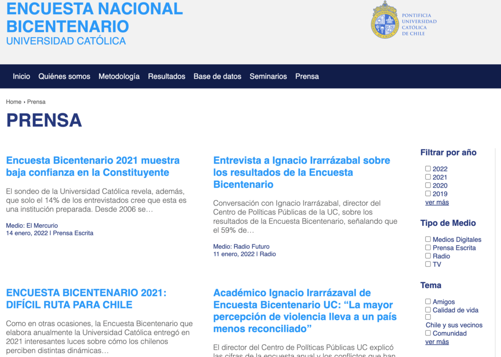 imagen del área de noticias del sitio Encuesta Bicentenario