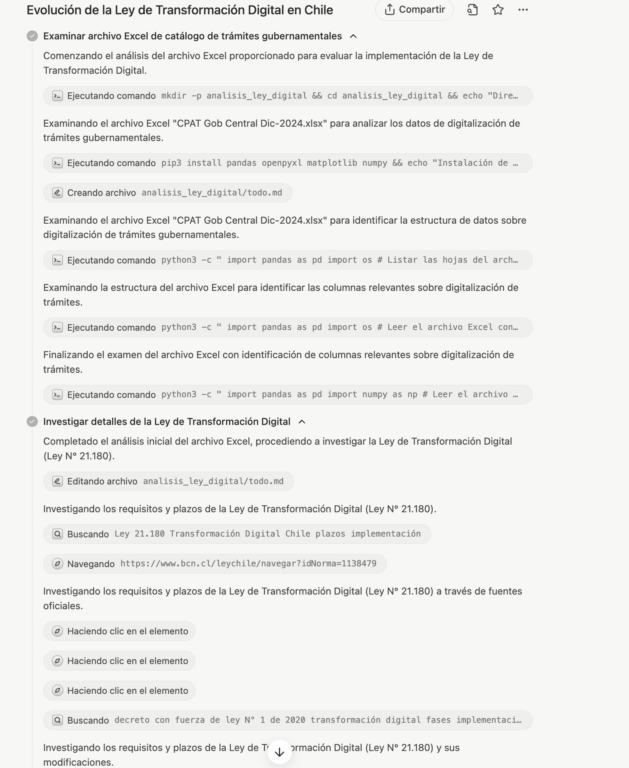 parte de la consola donde se aprecian los pasos que va realizando