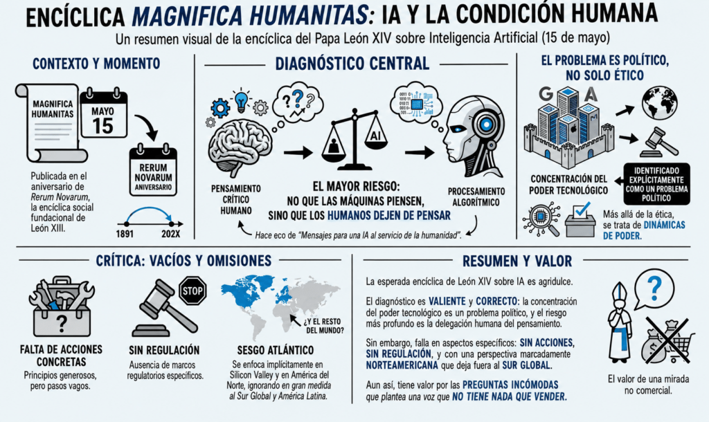 Infografía sobre la encíclica Magnifica Humanitas (generado por IA a parir de un resumen del texto y otros análisis)