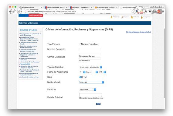 Formulario de Reclamos Dirección del Trabajo Formulario de Reclamos Dirección del Trabajo