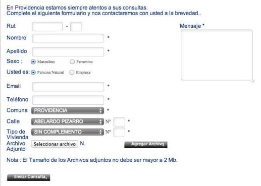 Formulario COntacto Providencia Formulario COntacto Providencia